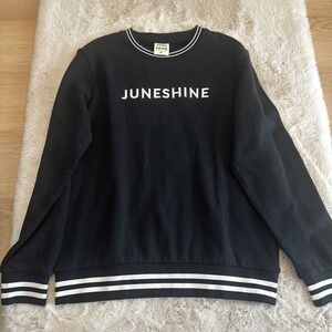 Juneshine‎ Black Crewneck Sweatshirt Size M - Logo Front, Striped Trim